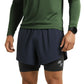Person wearing a green long-sleeve shirt and navy shorts with a white background (Blue)