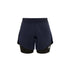 Navy blue athletic shorts with a white logo on a white background (Blue)