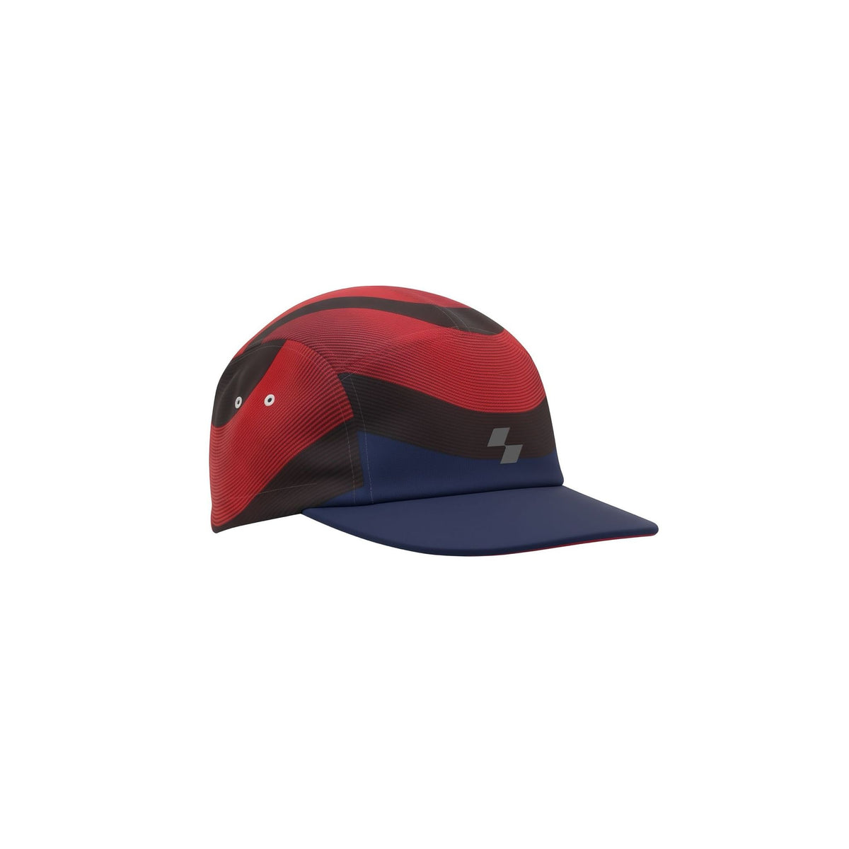 Multicolored cap with red, black, and blue design on a white background (Red)