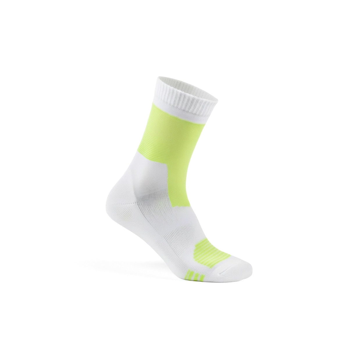 White sock with neon green accents on a white background (Green)