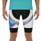 Person wearing colorful cycling shorts with a white background (Black)