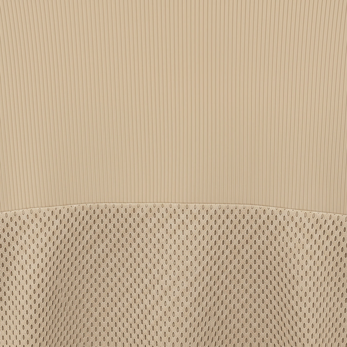 Close-up of beige fabric with ribbed texture and mesh pattern. (Beige)