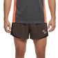 Person wearing a gray and orange athletic shirt with black shorts on a white background (Brown)