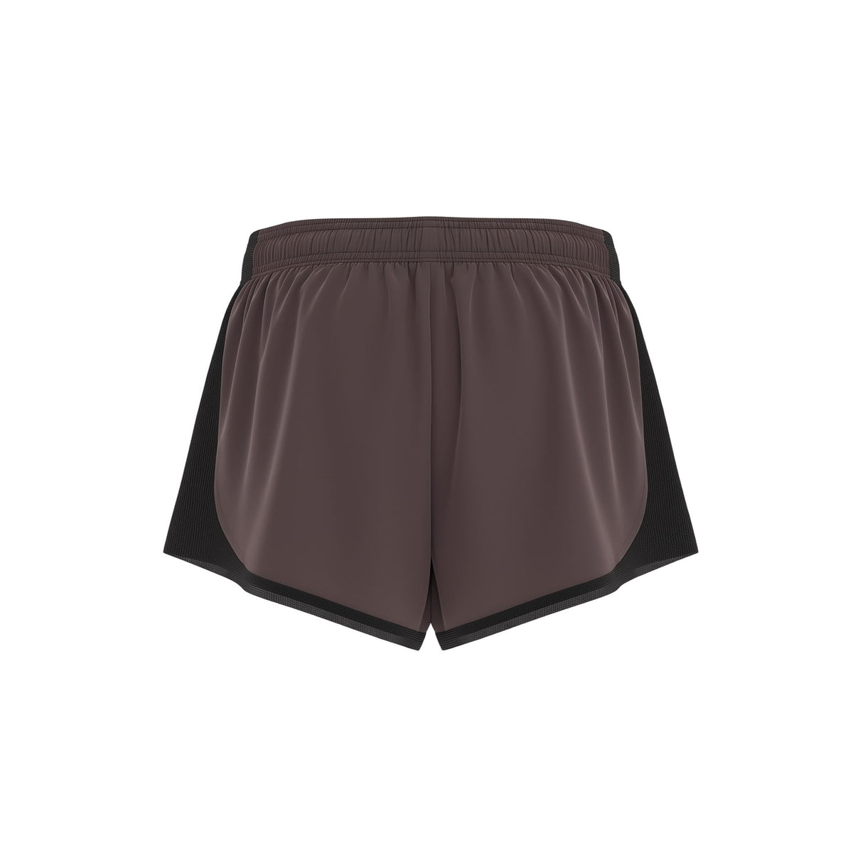 Brown athletic shorts with black accents on a white background (Brown)