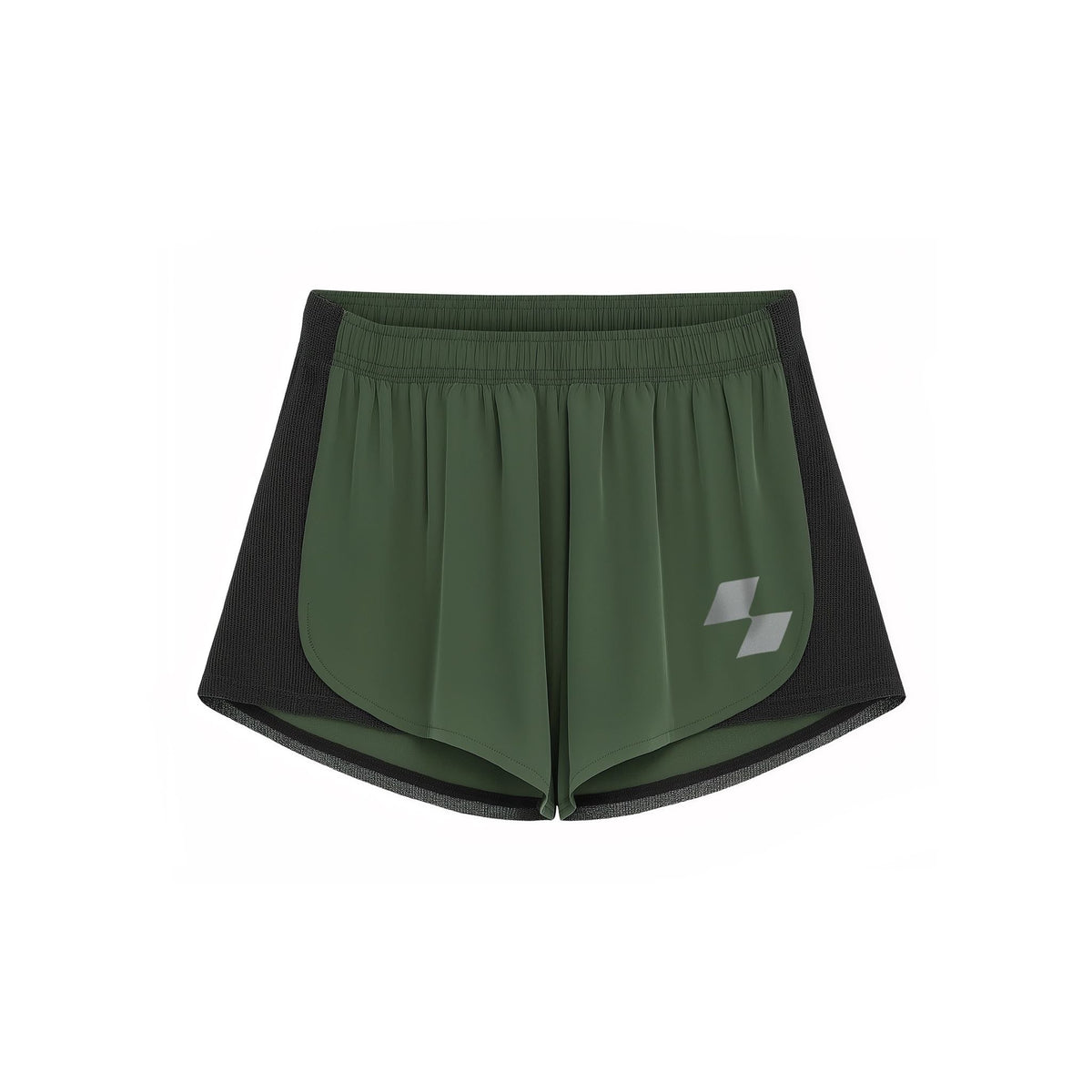 Green athletic shorts with a brand logo on a white background (Green)