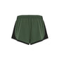 Green athletic shorts with black accents on a white background (Green)