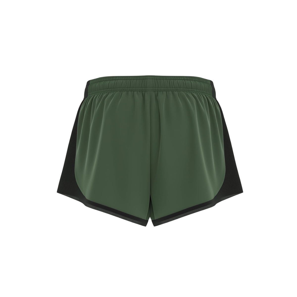 Green athletic shorts with black accents on a white background (Green)