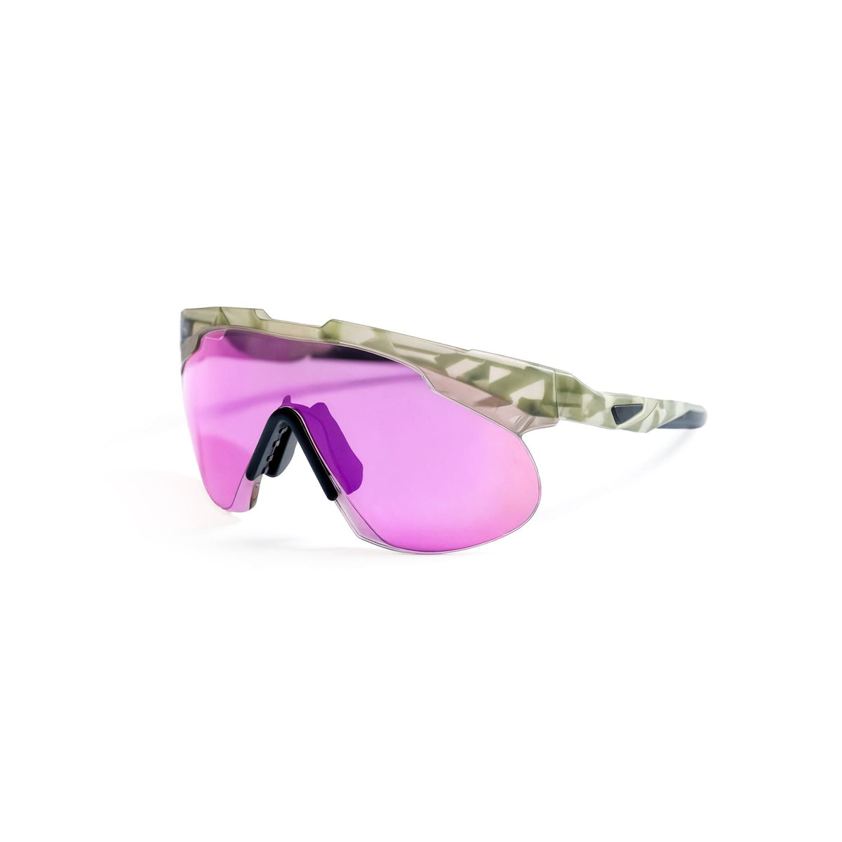 Sunglasses with pink lenses and camouflage frame on a white background  (Violet)