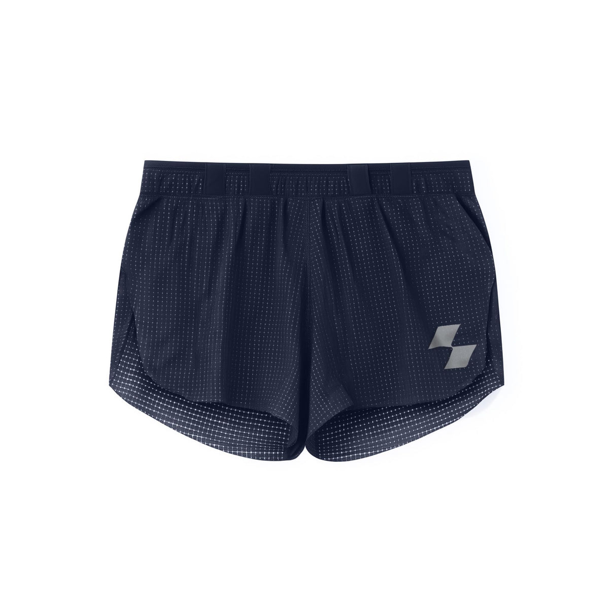 Navy checkered shorts with a logo on a white background (Blue)