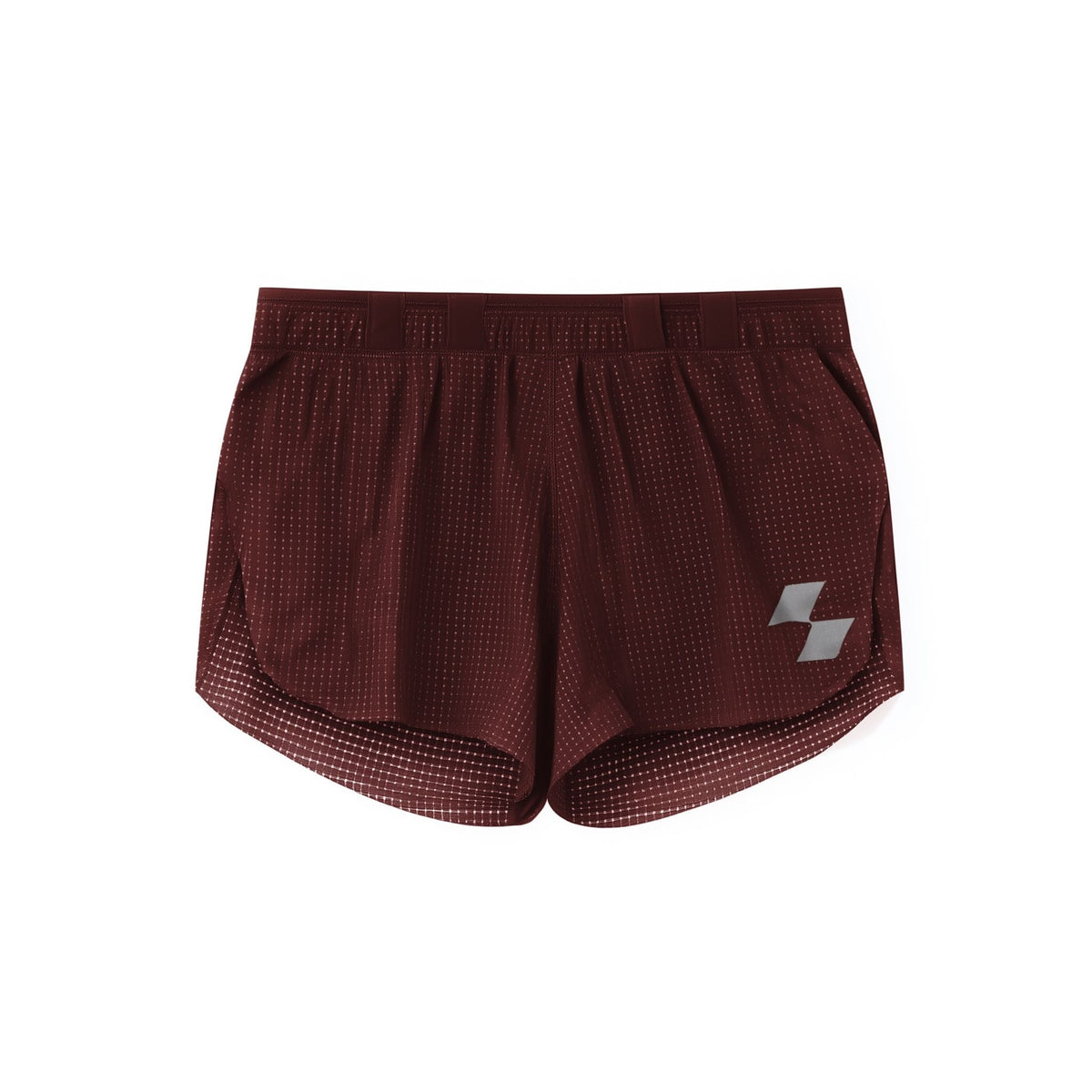 Maroon athletic shorts with a logo on a white background (Red)