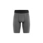 Gray athletic shorts with black waistband on a white background (Gray)