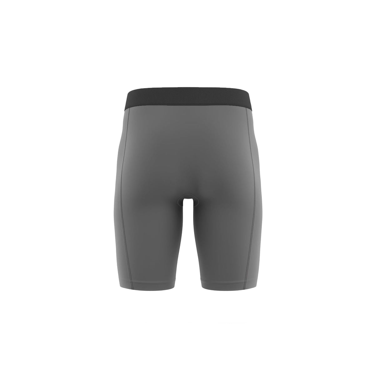 Gray athletic shorts with black waistband on a white background (Gray)