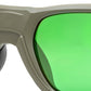 Close-up of sunglasses with green lenses and beige frame on a white background (Green)