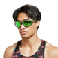 Man wearing green sunglasses with a colorful tank top on a white background (Green)