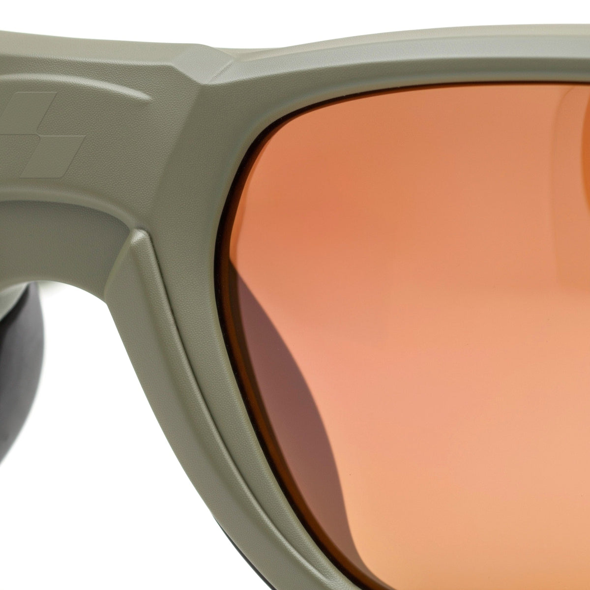 Close-up of sunglasses with a beige frame and orange-tinted lens on a white background (Orange)