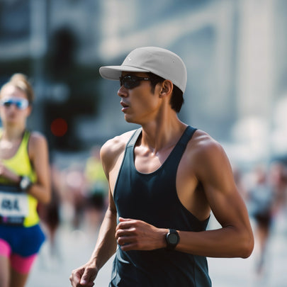 Man running in a race with a blurred background