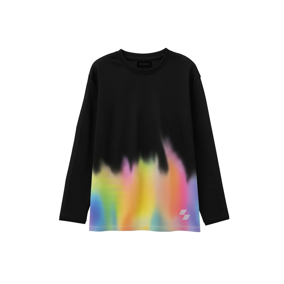 Black long-sleeve shirt with a colorful gradient at the bottom on a white background (Black)