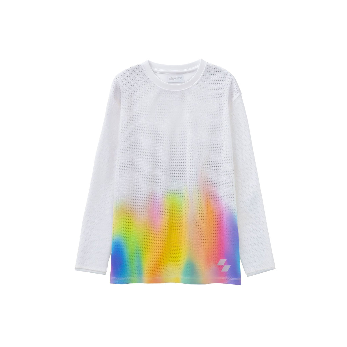 White long-sleeve shirt with colorful gradient design on a white background (White)