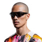 Man wearing black sunglasses and a colorful shirt on a white background (Black)