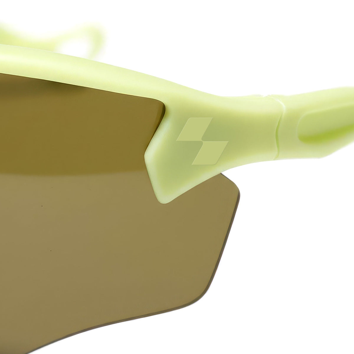 Close-up of a pair of sunglasses with a green frame and brown lens on a white background (Green)