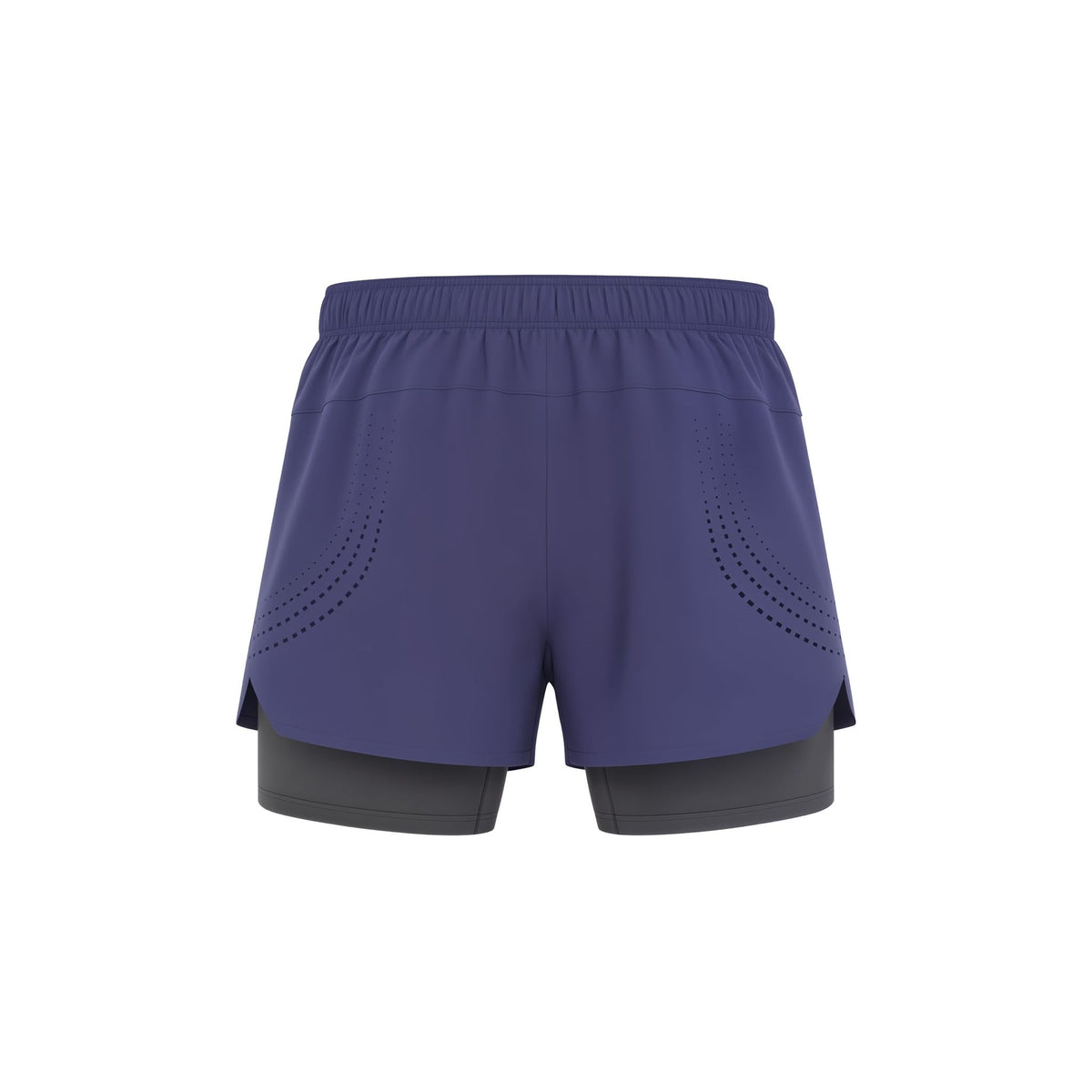 Purple athletic shorts with black inner lining on a white background (Blue)