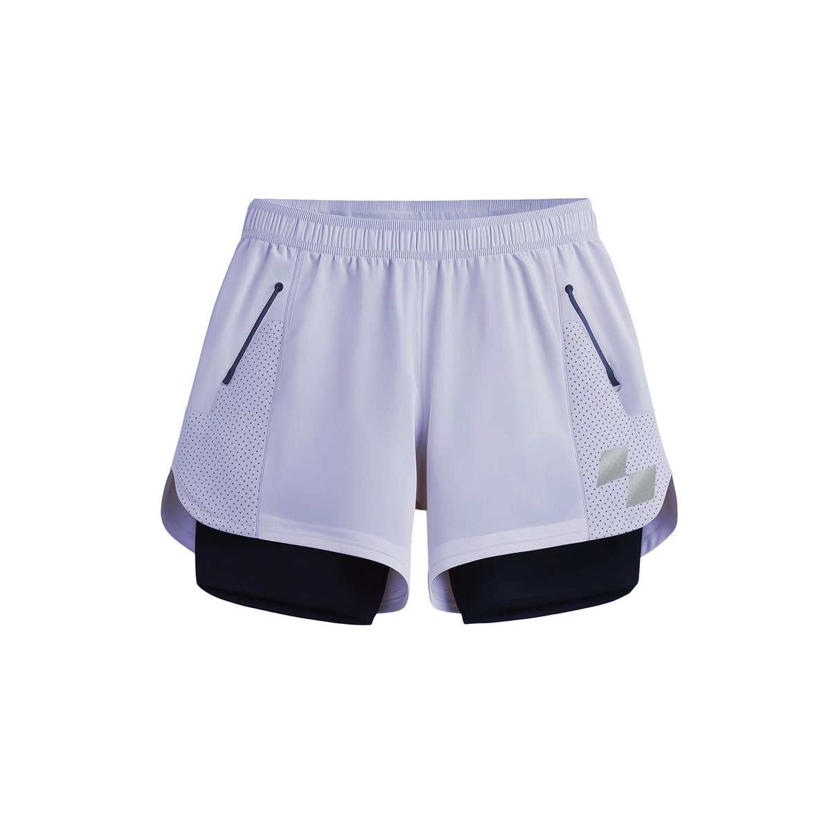 Light purple athletic shorts with black accents on a white background (Violet)