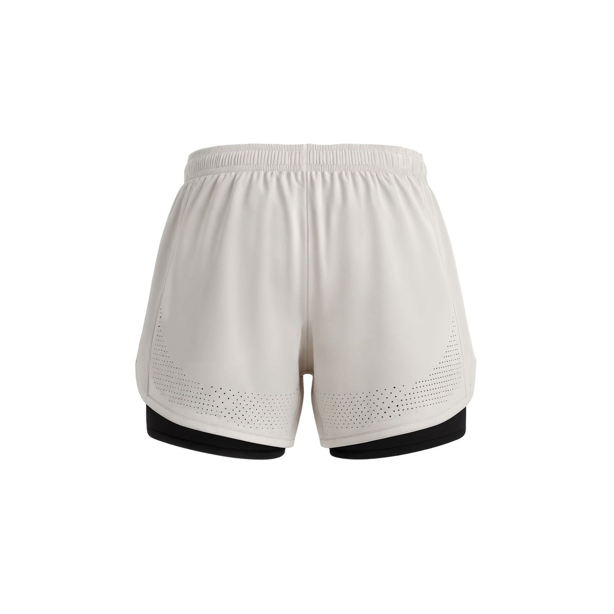 White athletic shorts with black accents on a white background (White)